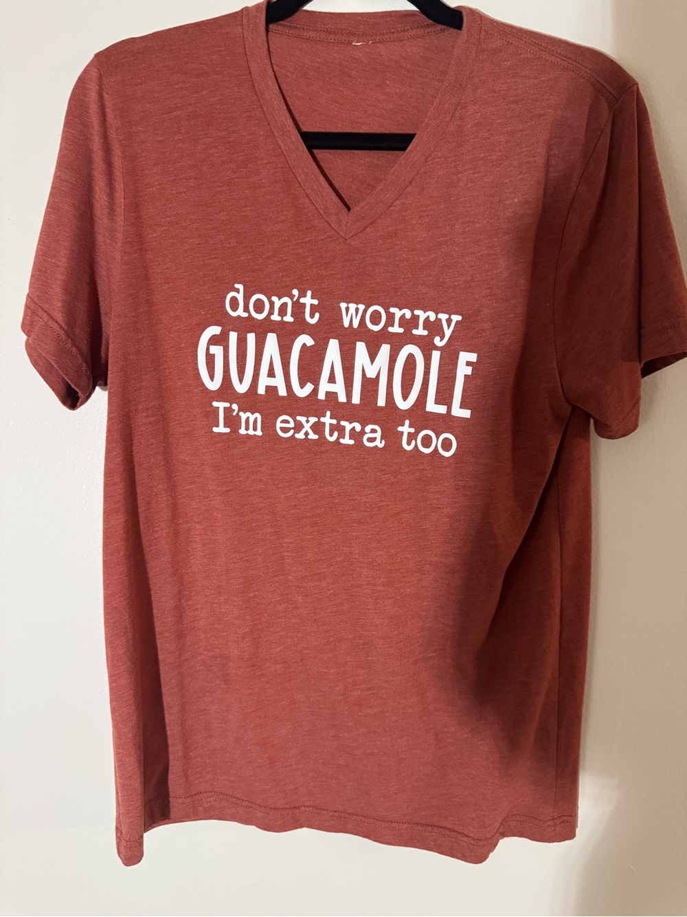 Don't Worry Guacamole Tee - Rust Red V-Neck